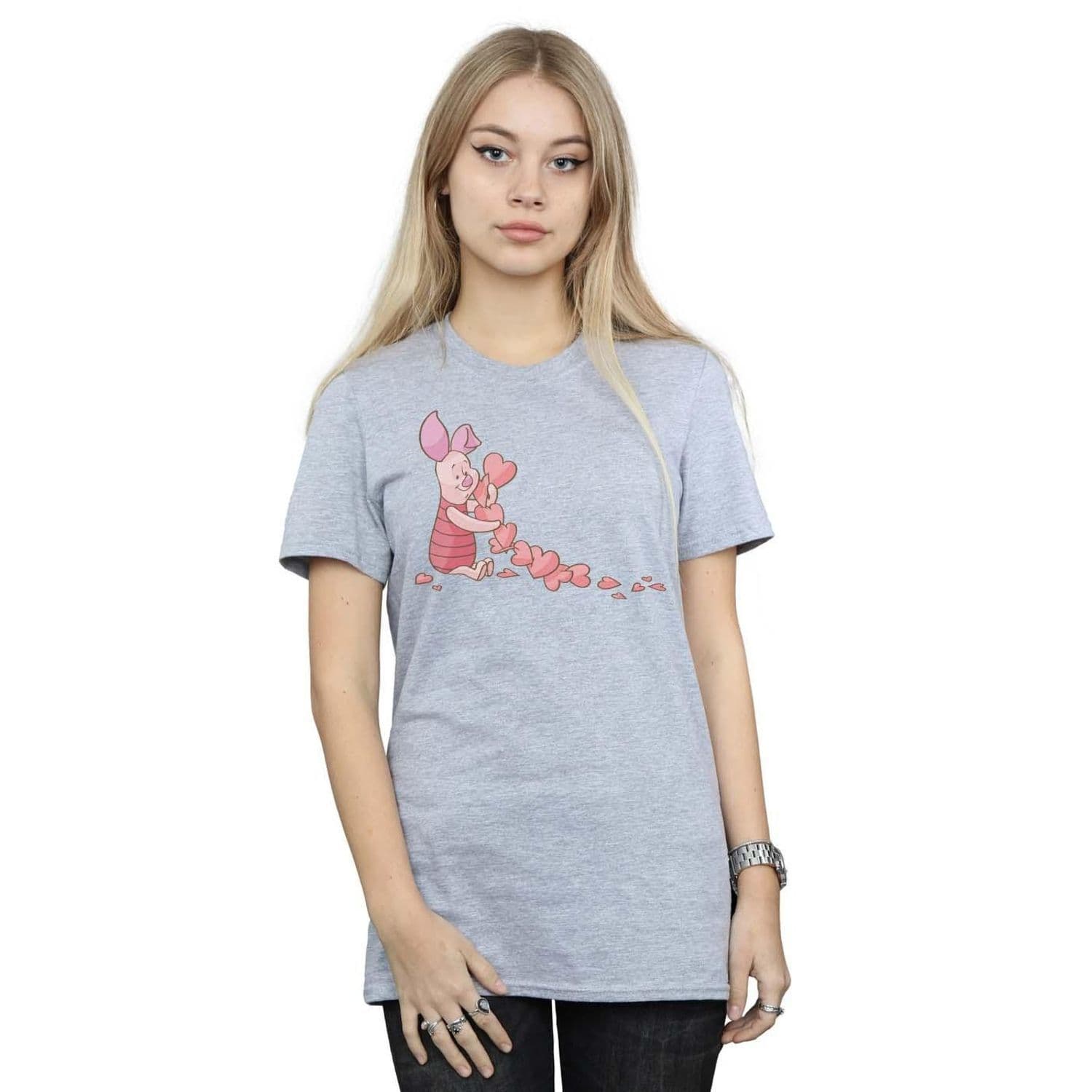 Winnie Pooh Piglet Chain Hearts Cotton Boyfriend T Shirt