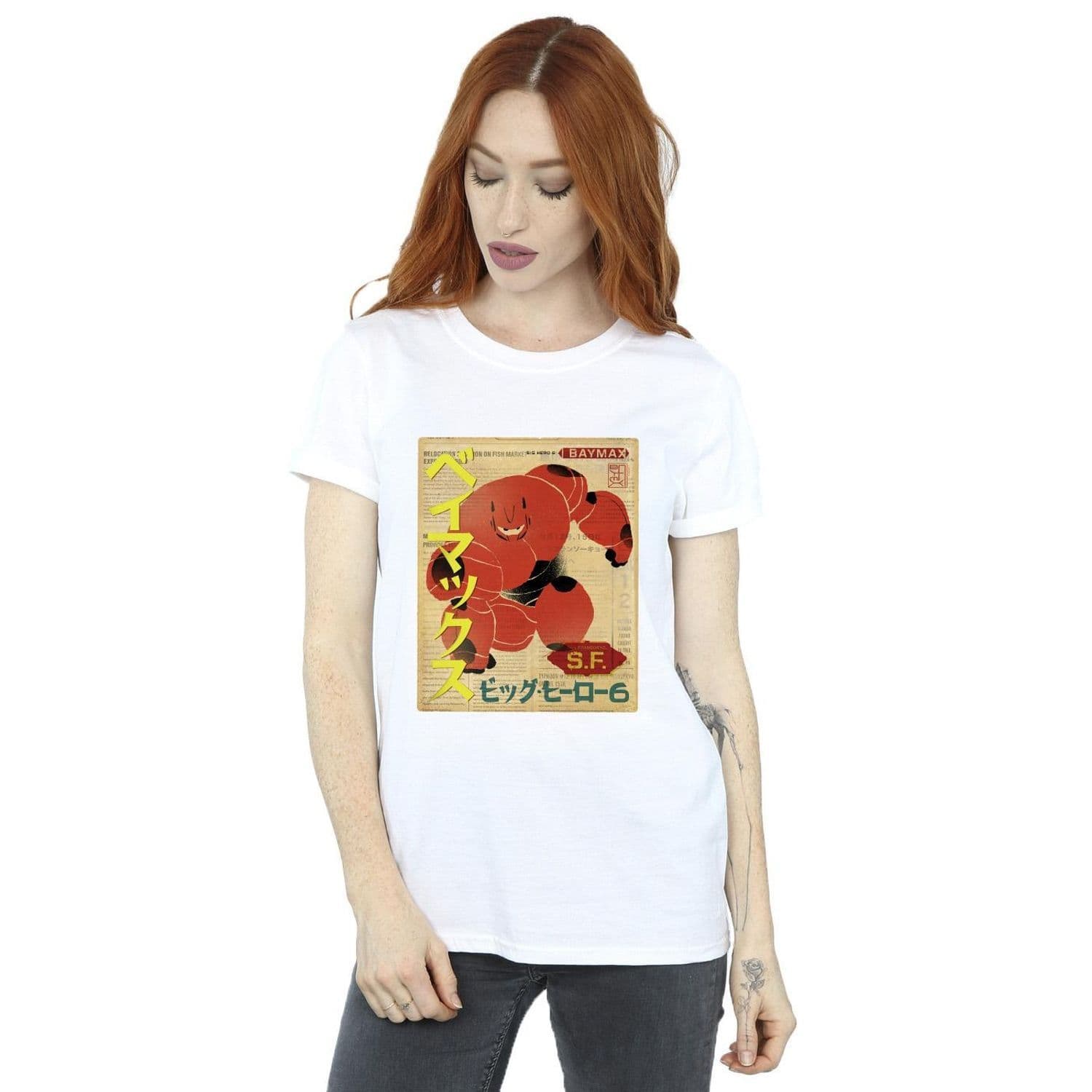 Big Hero 6 Baymax Baymax Newspaper Cotton Boyfriend T Shirt