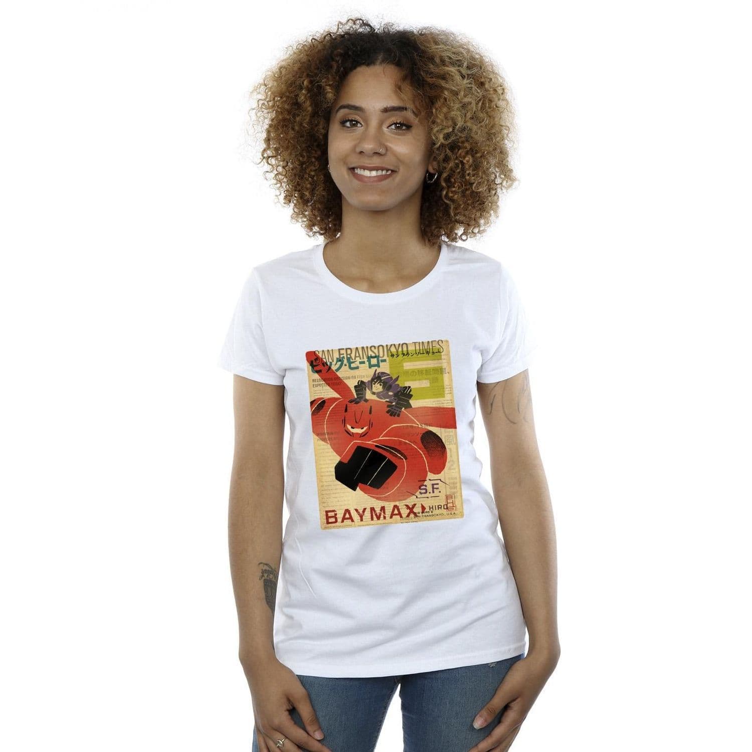 Big Hero 6 Baymax Flying Baymax Newspaper Cotton T Shirt