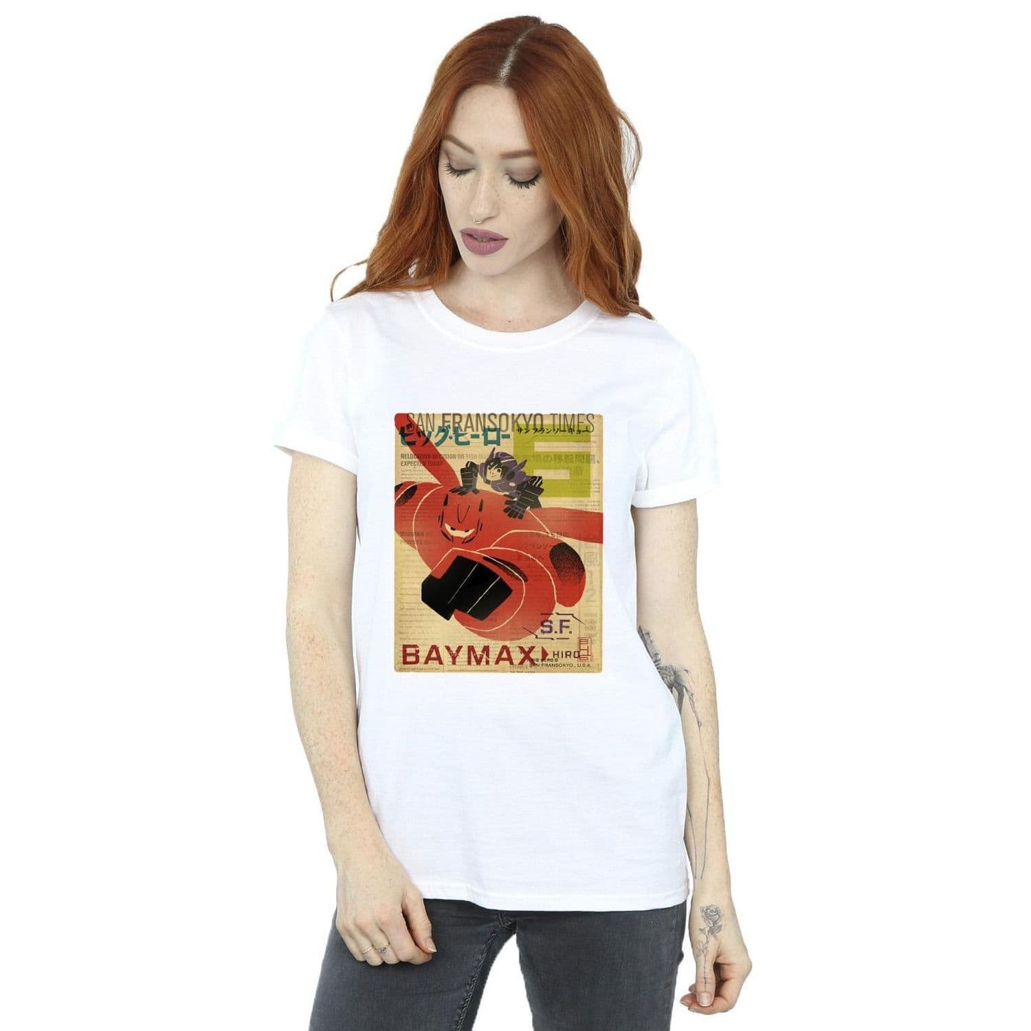 Big Hero 6 Baymax Flying Baymax Newspaper Cotton Boyfriend T Shirt
