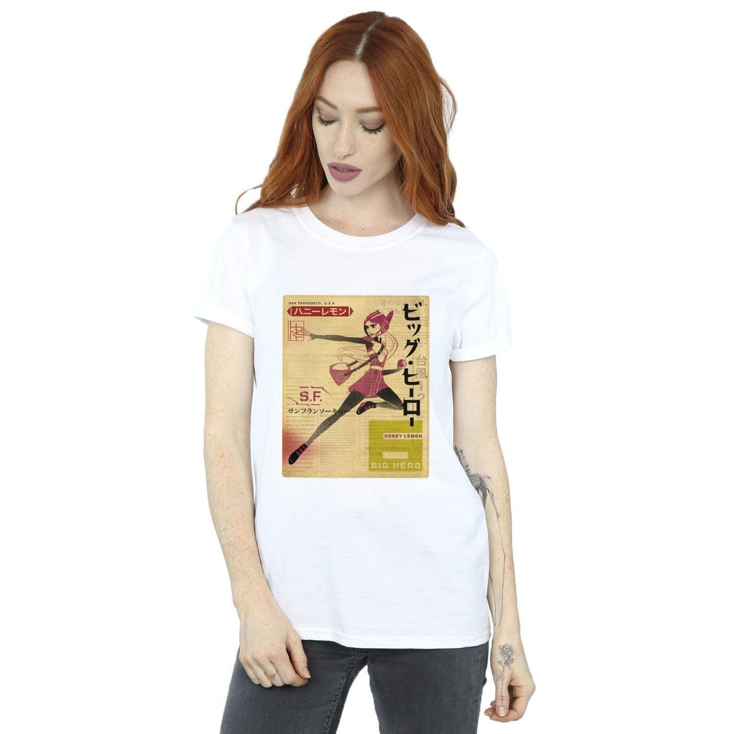 Big Hero 6 Baymax Honey Lemon Newspaper Cotton Boyfriend T Shirt