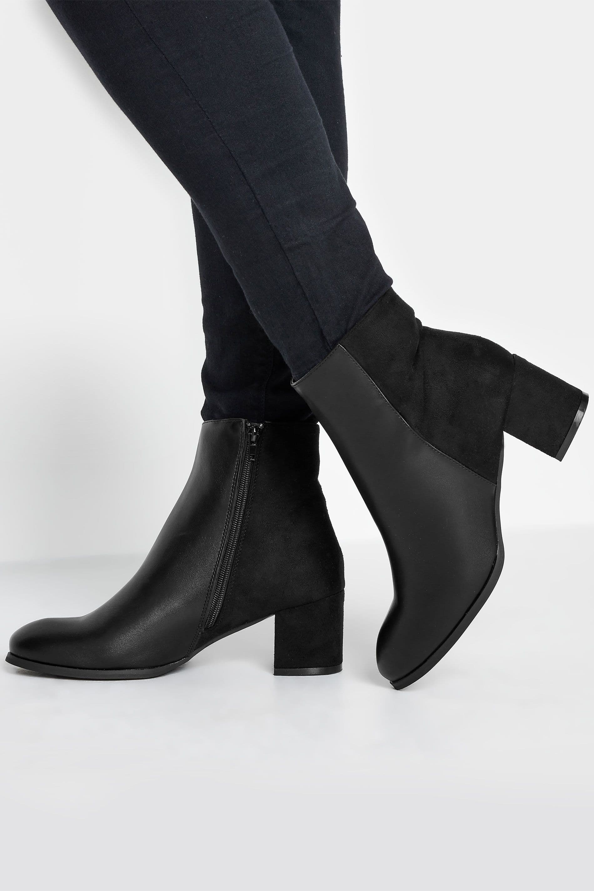 Wide & Extra Wide Fit Block Ankle PU Ankle Boots 7E