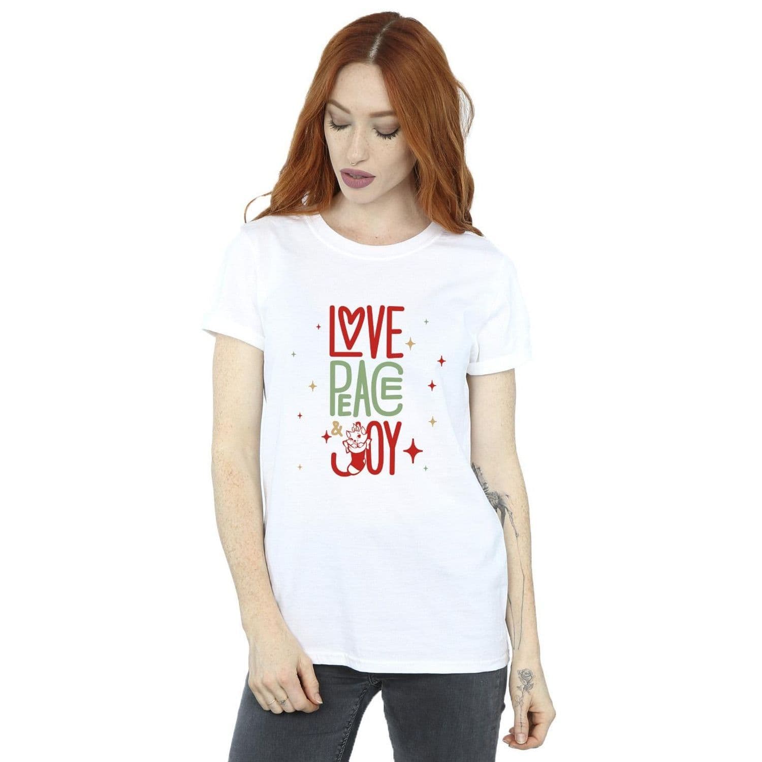 Aristocats Marie Love Peace Joy Cotton Boyfriend T Shirt