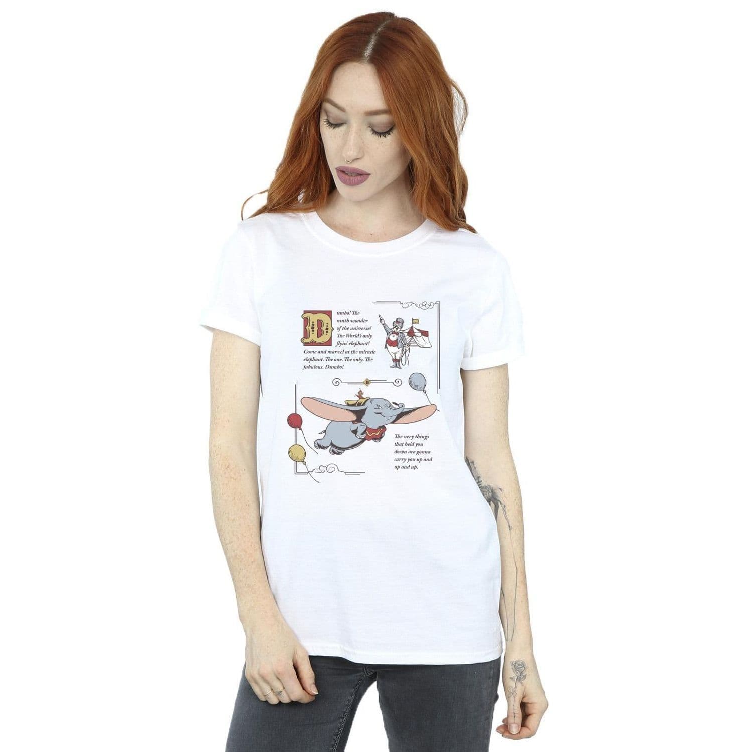 Dumbo Story Book Page Cotton Boyfriend T Shirt