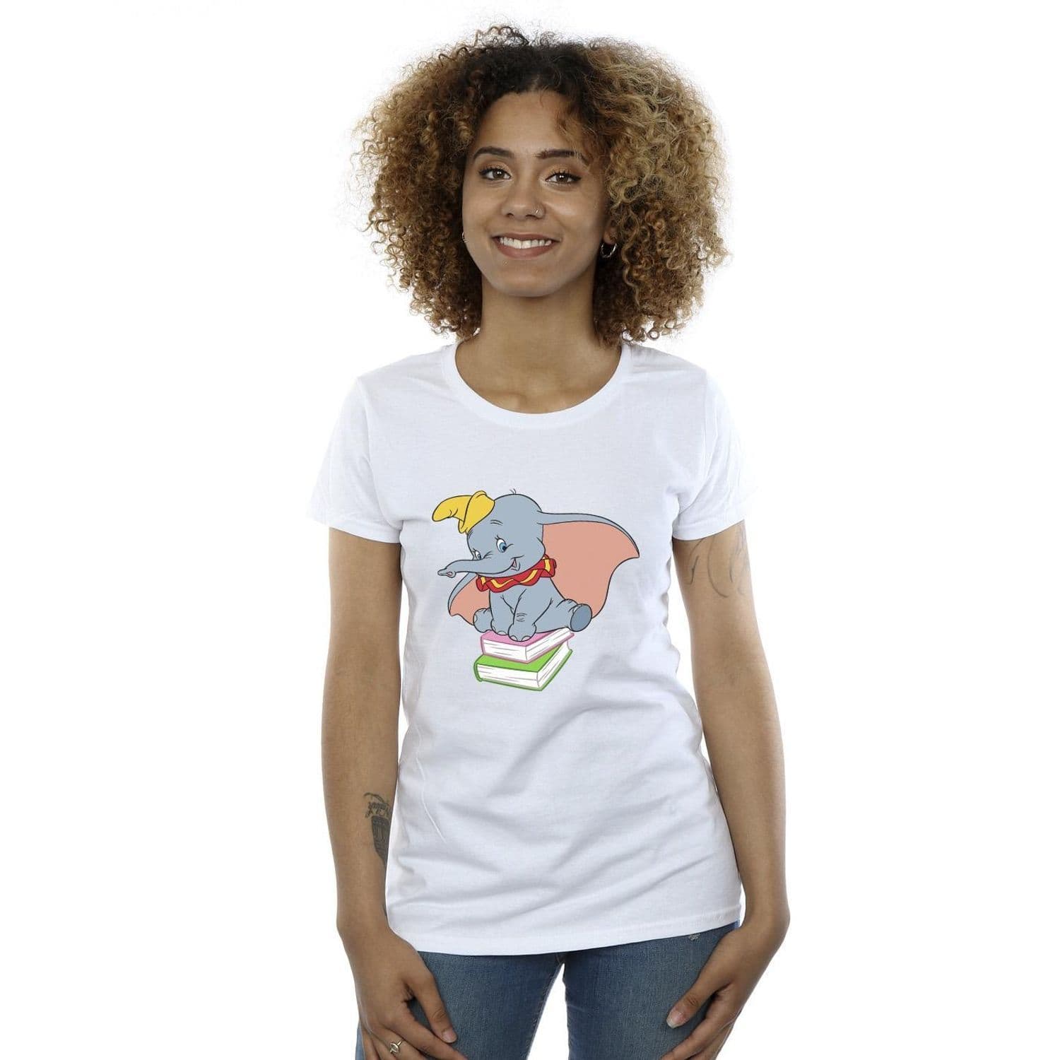 Dumbo Sitting On Books Cotton T Shirt