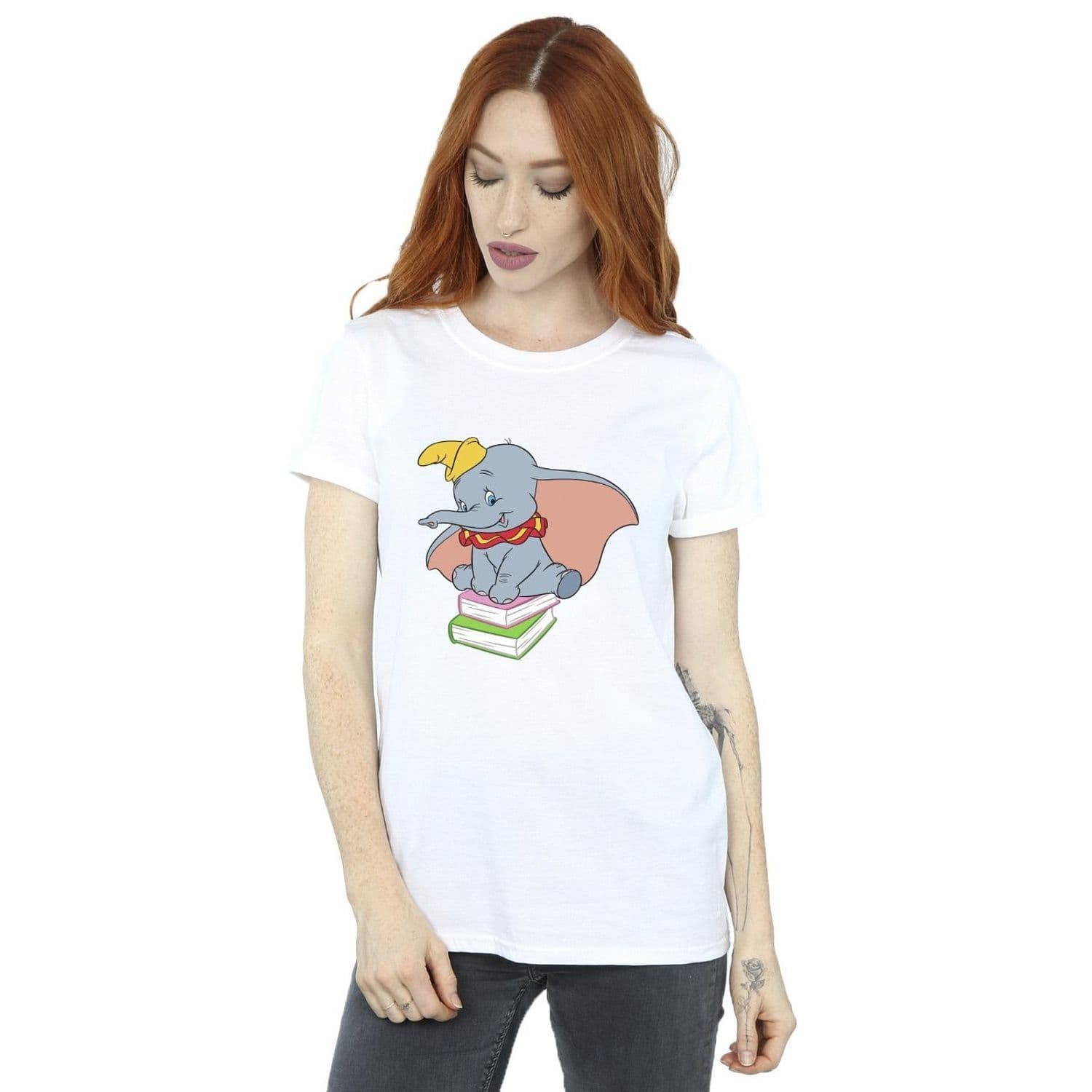 Dumbo Sitting On Books Cotton Boyfriend T Shirt