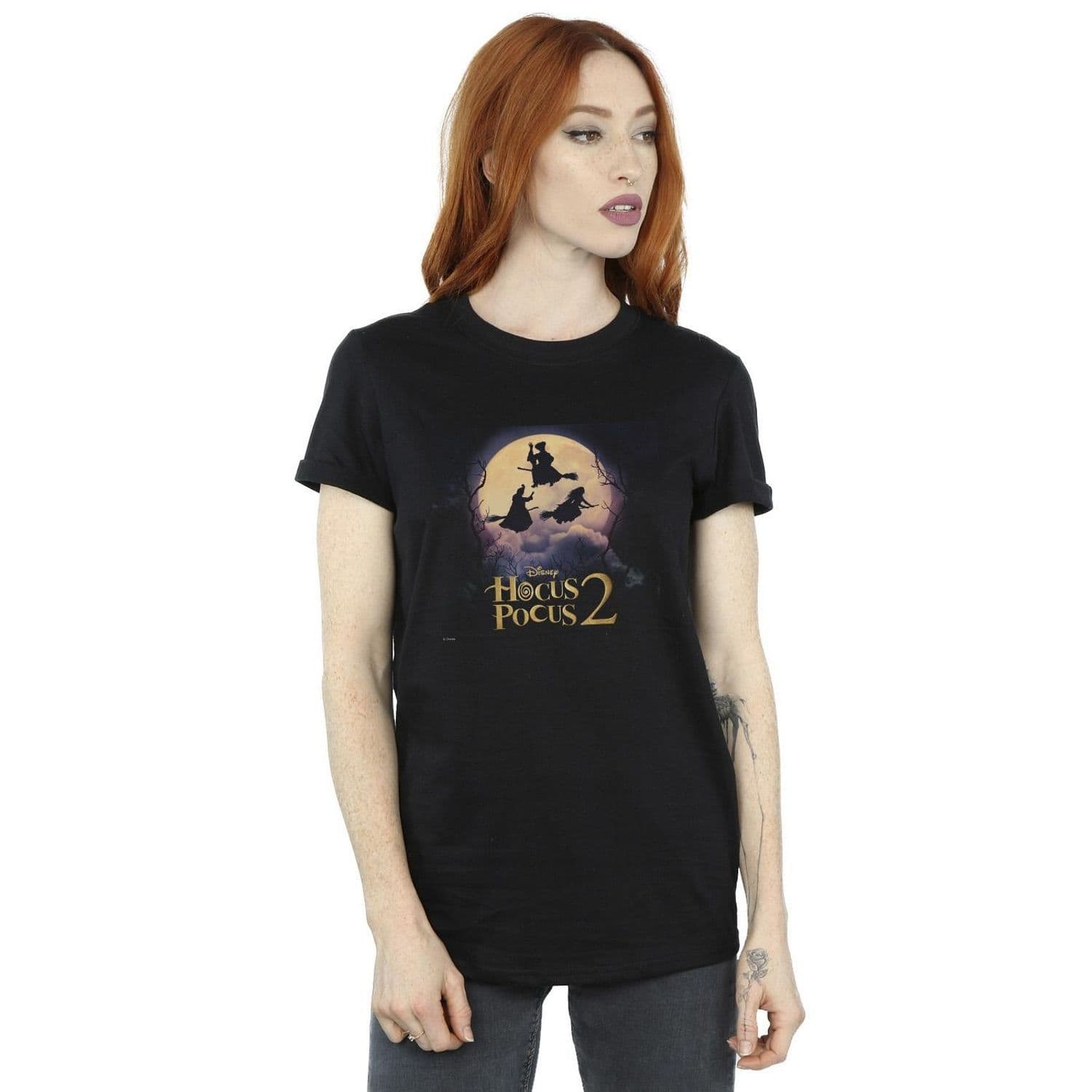 Hocus Pocus Witches Flying Cotton Boyfriend T Shirt
