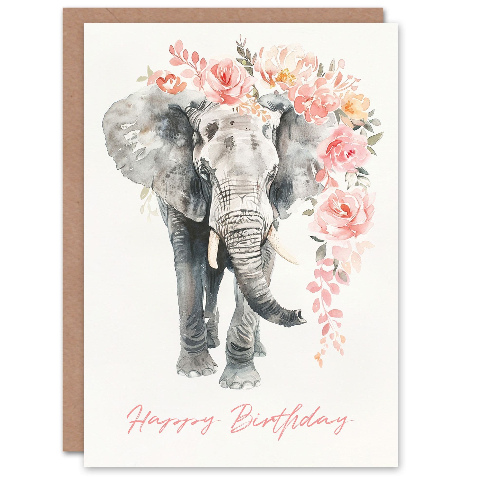Bohemian Elephant Rose Flower Crown Birthday Card
