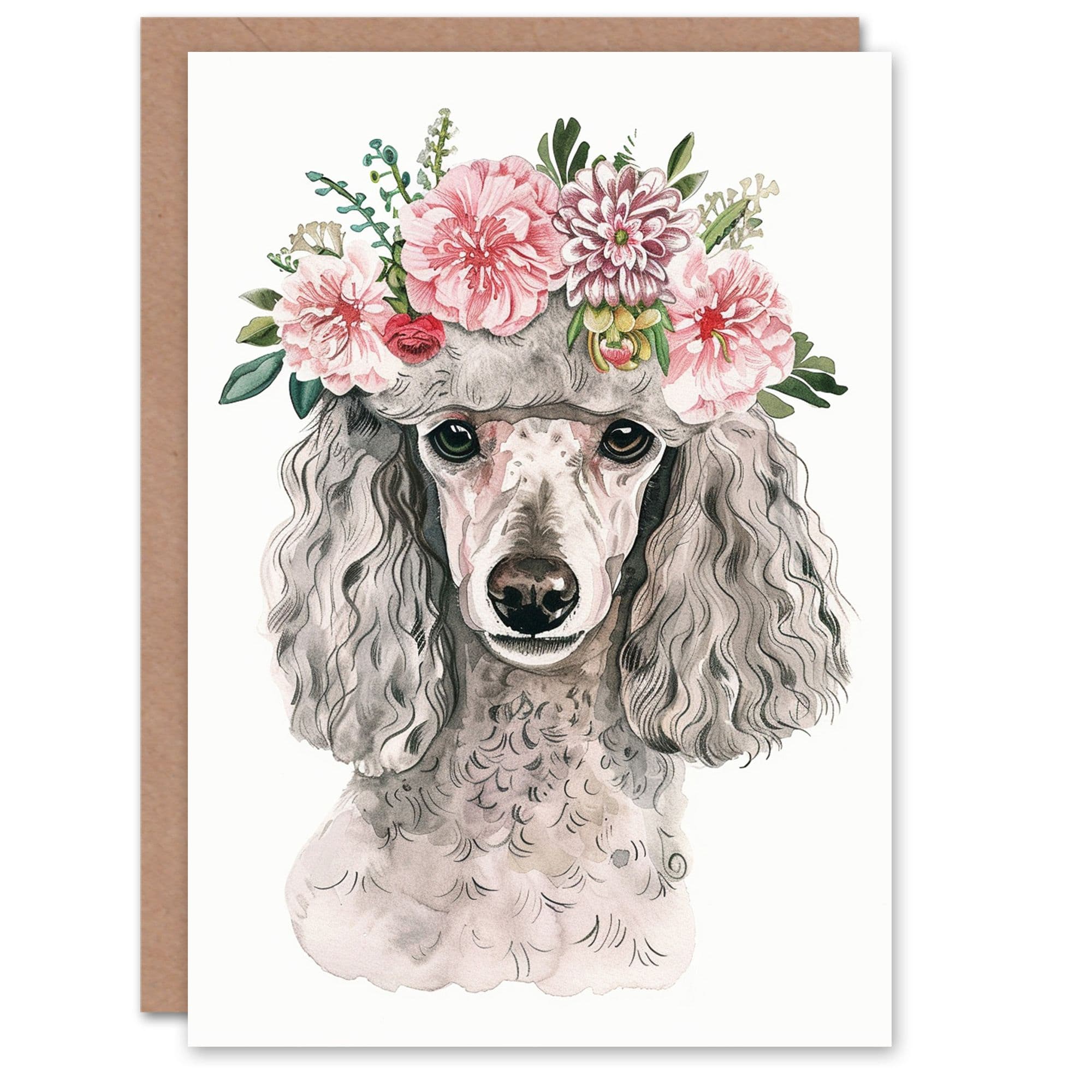 Poodle Boho Portrait Floral Crown Dog Lover Birthday Card
