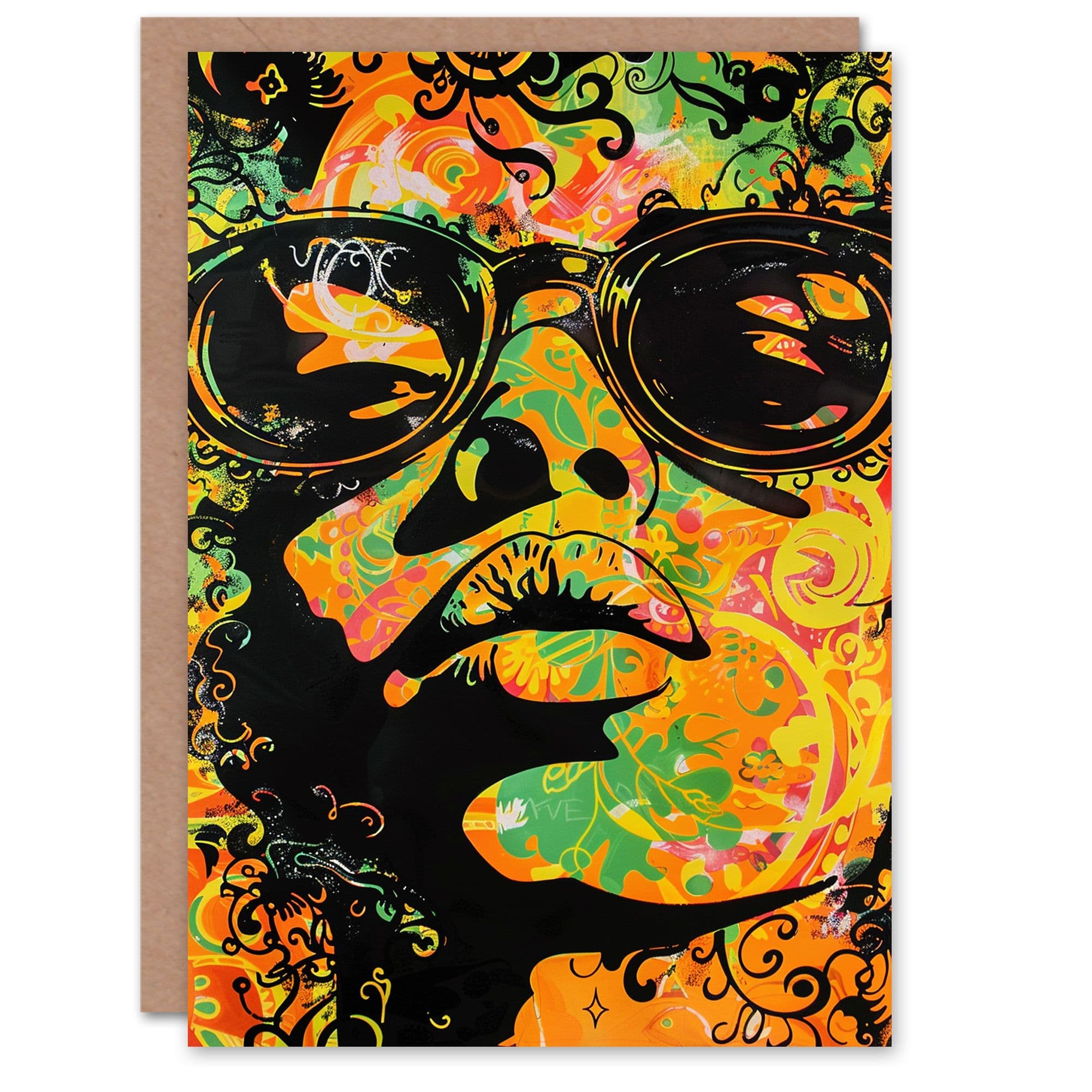 Hippie Summer Vibrant Psychedelic Portrait Birthday Card