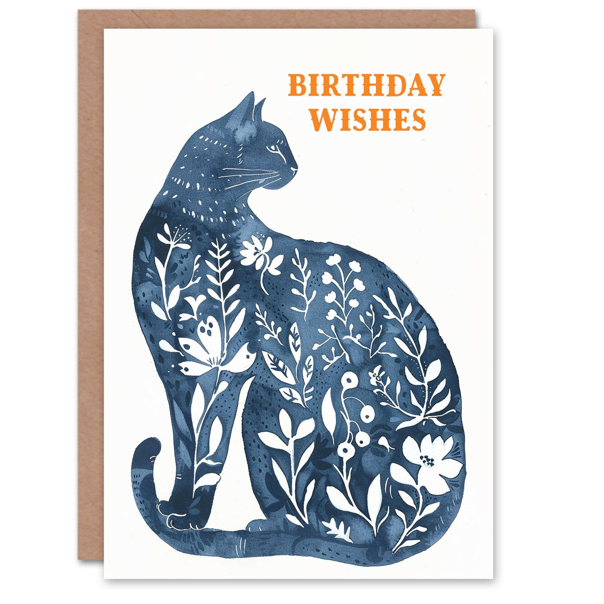 Boho Wishes Floral Cat Lover Watercolour Birthday Card