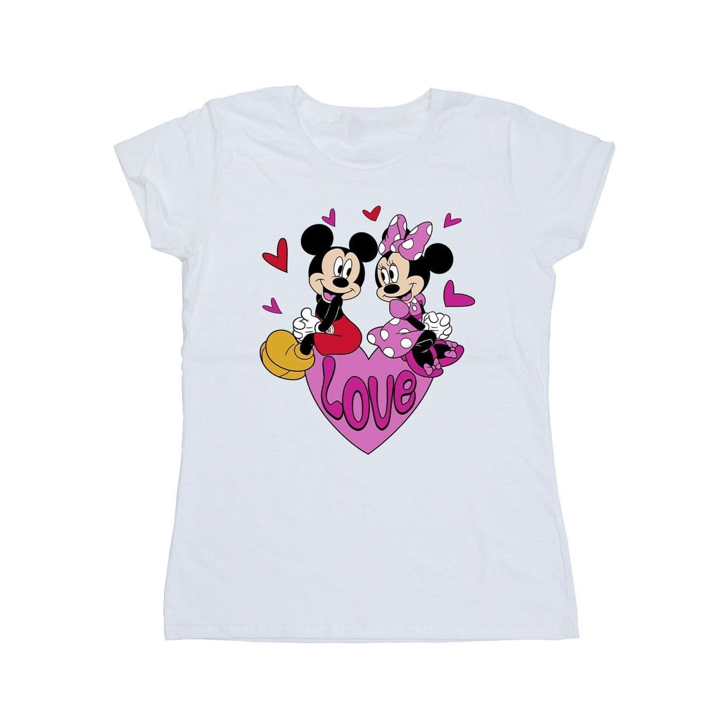 Love Hearts Mickey & Minnie Mouse Cotton T Shirt