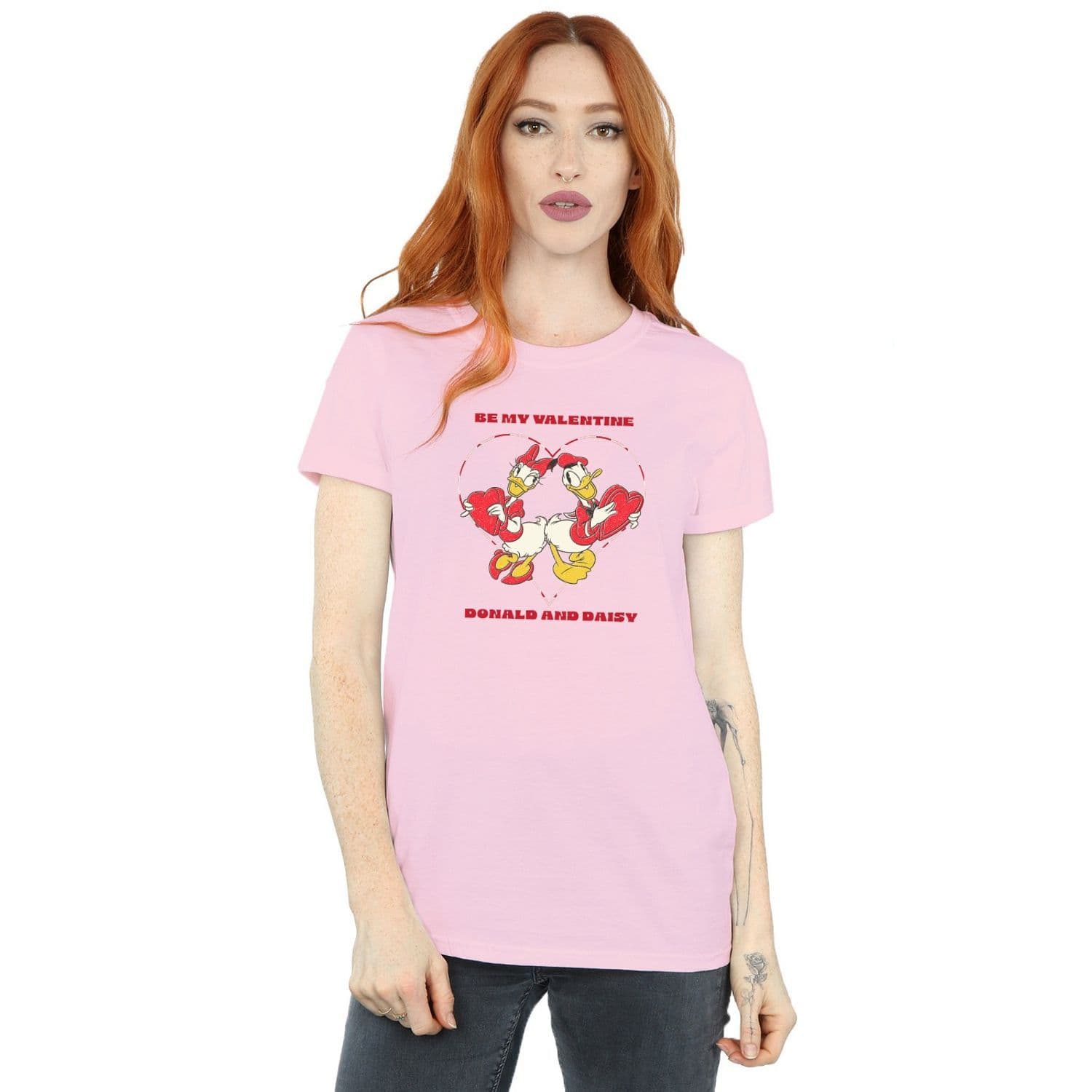 Be My Valentine Daisy & Donald Cotton Boyfriend T Shirt Pink