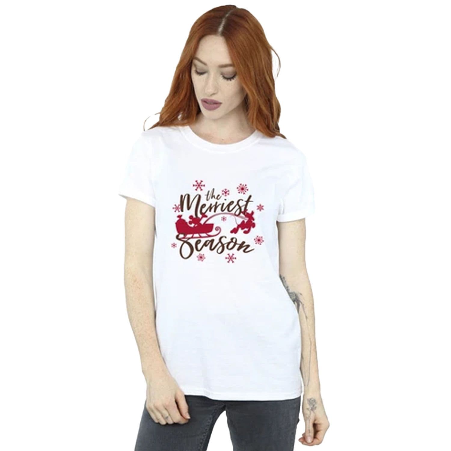 Mickey Mouse Sleigh Cotton Boyfriend T Shirt