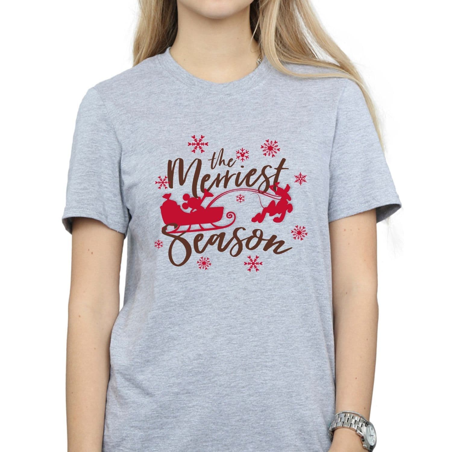 Mickey Mouse Sleigh Boyfriend T Shirt