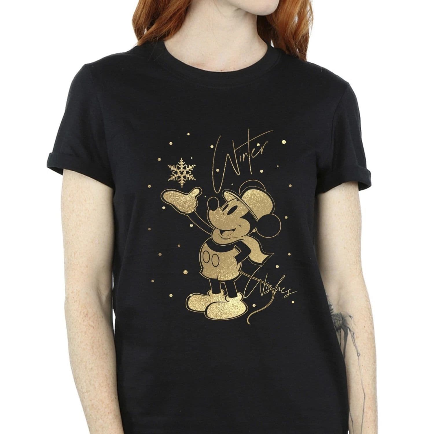 Winter Wishes Mickey Mouse Cotton Boyfriend T Shirt