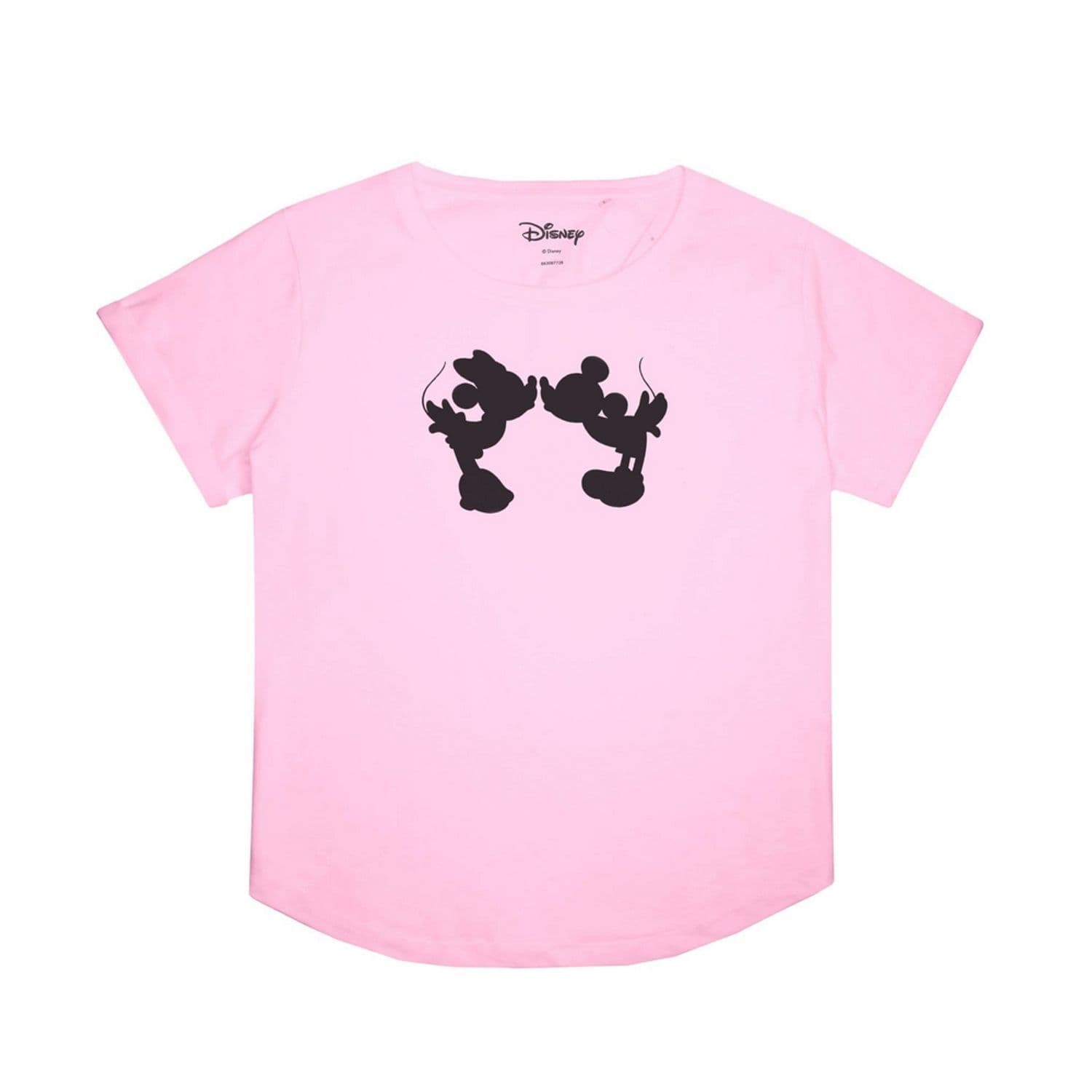 Mickey Minnie Kiss Silhouette Cotton Boyfriend T Shirt Pink