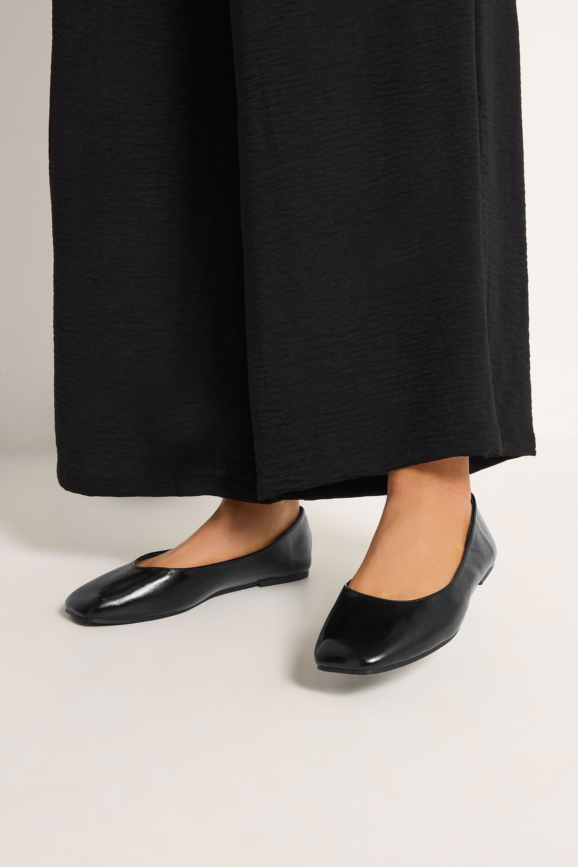 Faux Leather Square Toe Ballet Pumps Extra Wide Fit 4EEE
