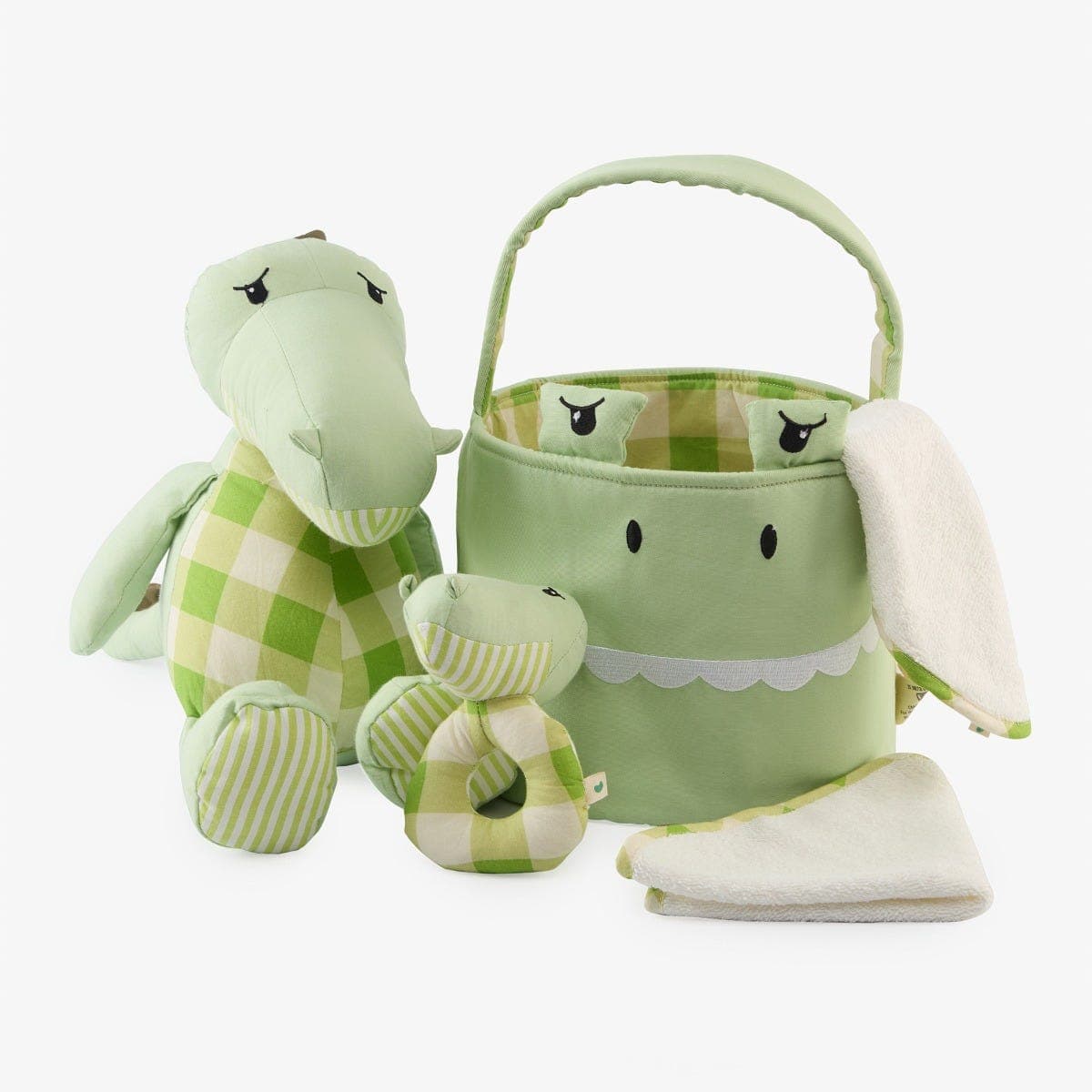 Basket Puppy Toy Rattle & Burp Cloth 4 Pcs Gift Set