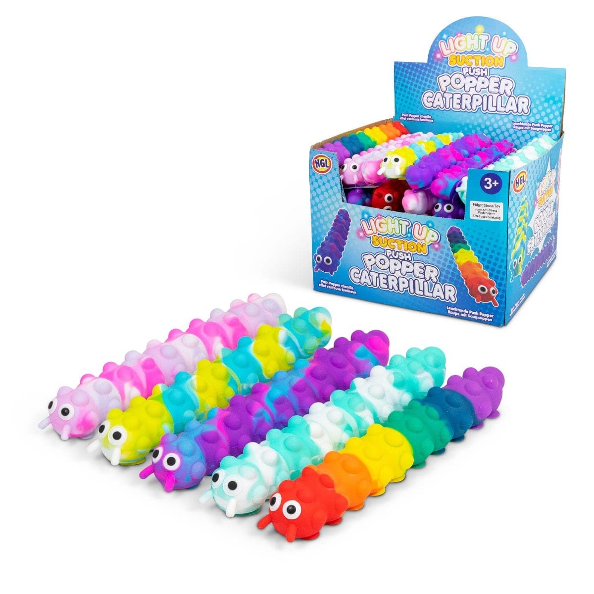 Light Up Suction Push Popper Caterpillar