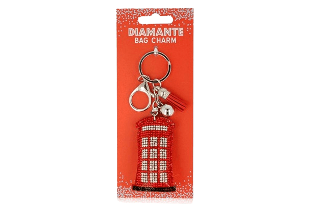 Telephone Box Suedette Diamante Keyring