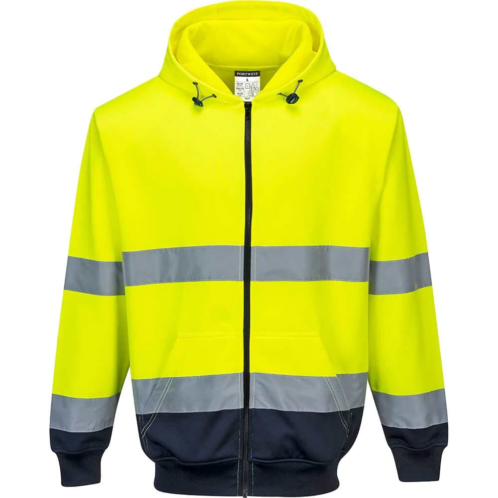 Hi Vis Contrast Zipped Hoodie Yellow