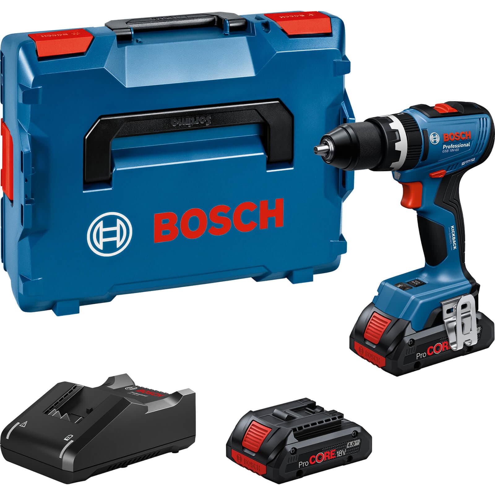 GSB 18V 65 18v Cordless Brushless Combi Drill 2 x 4ah Li ion ProCore Battery Charger Case