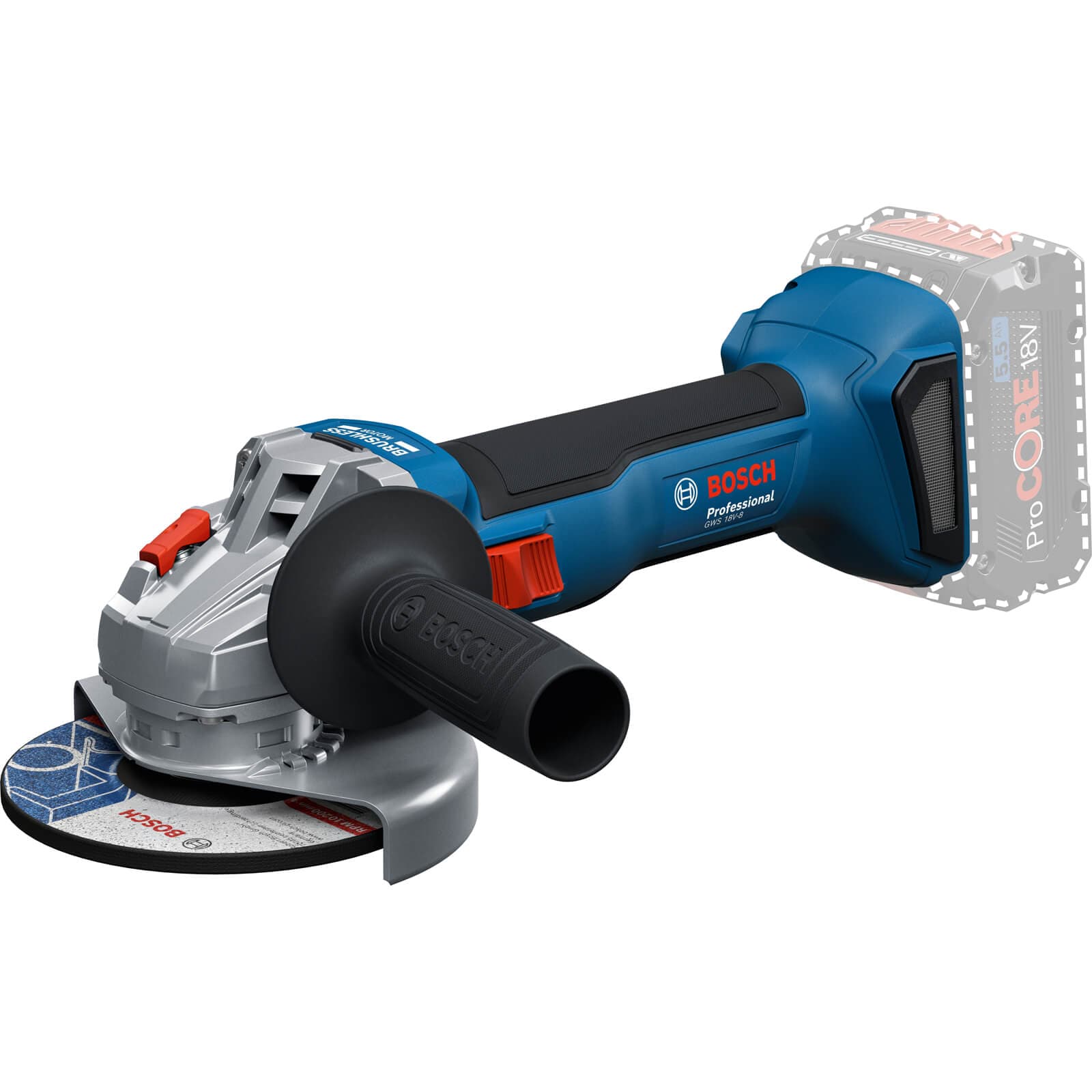 GWS 18V 8 18v Cordless Brushless Angle Grinder 125mm No Batteries No Battery Charger No Case