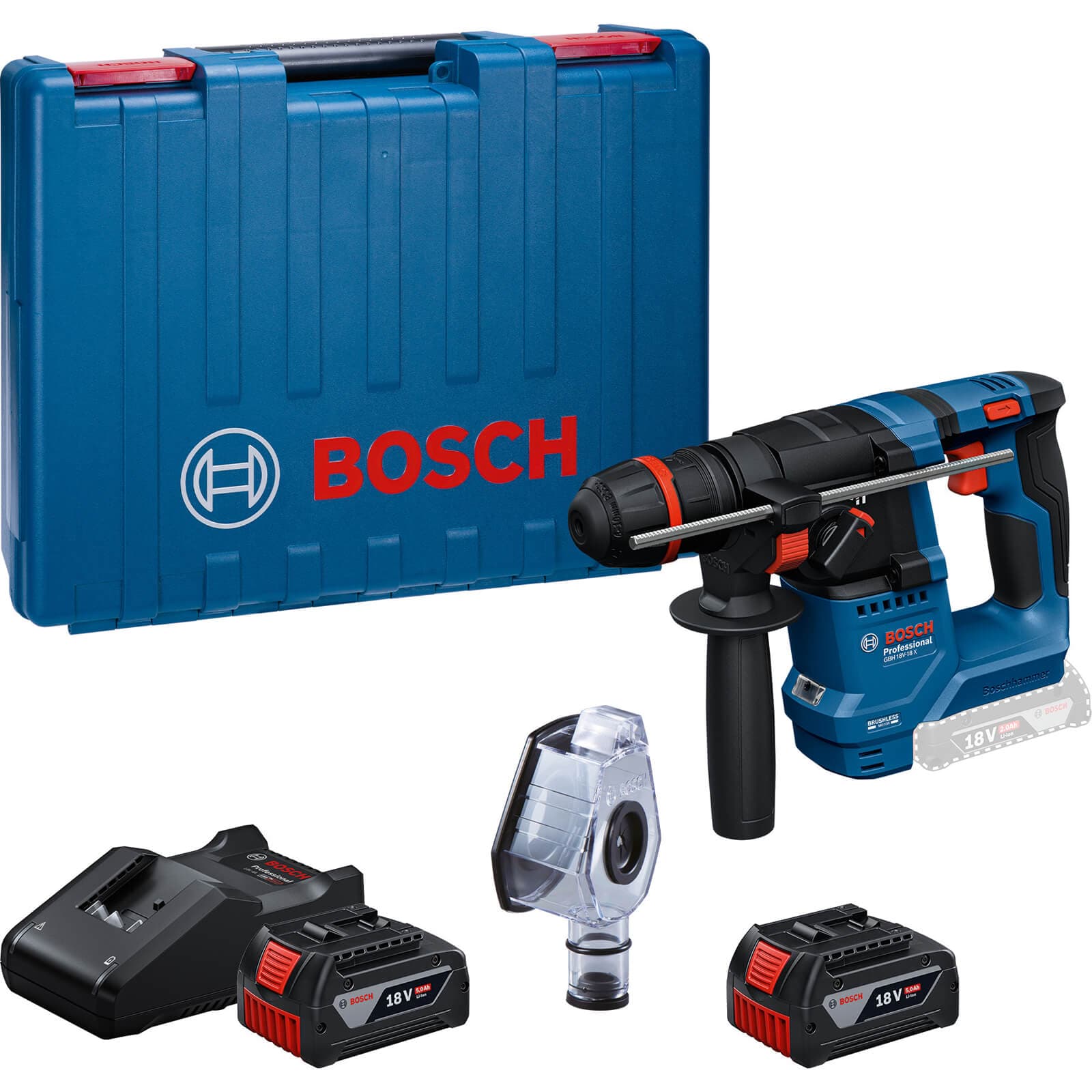 GBH 18V 18 X 18v Cordless SDS Plus Hammer Drill 2 x 5ah Li ion Charger Case