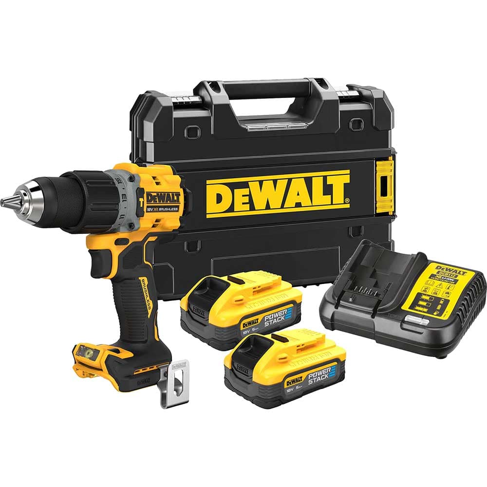 DeWalt DCD805 18v XR Cordless Brushless G3 Compact Combi Drill 2 x 5ah Li-ion Powerstack Battery Charger Case