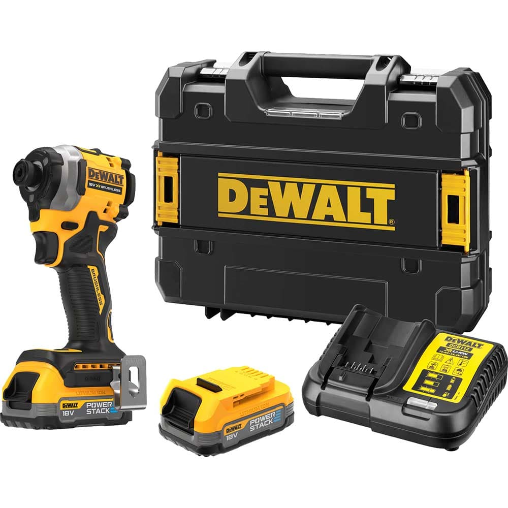 DeWalt DCF850 18v XR Cordless Brushless Ultra Compact Impact Driver 2 x 1.7ah Li-ion Powerstack Battery Charger Case