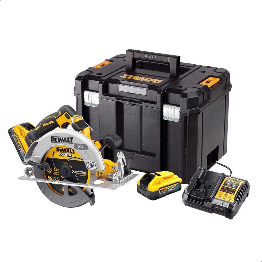 DeWalt DCS573 18v XR Cordless Brushless FLEXVOLT High Power Circular Saw 190mm 2 x 5ah Li-ion Powerstack Battery Charger Case