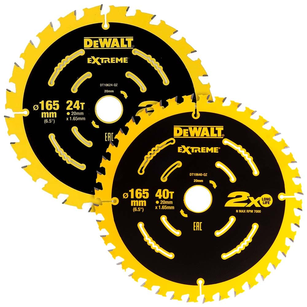 DeWalt 2 Piece 165mm Extreme Cordless Circular Saw Blade Kit 165mm Assorted Teeth 20mm