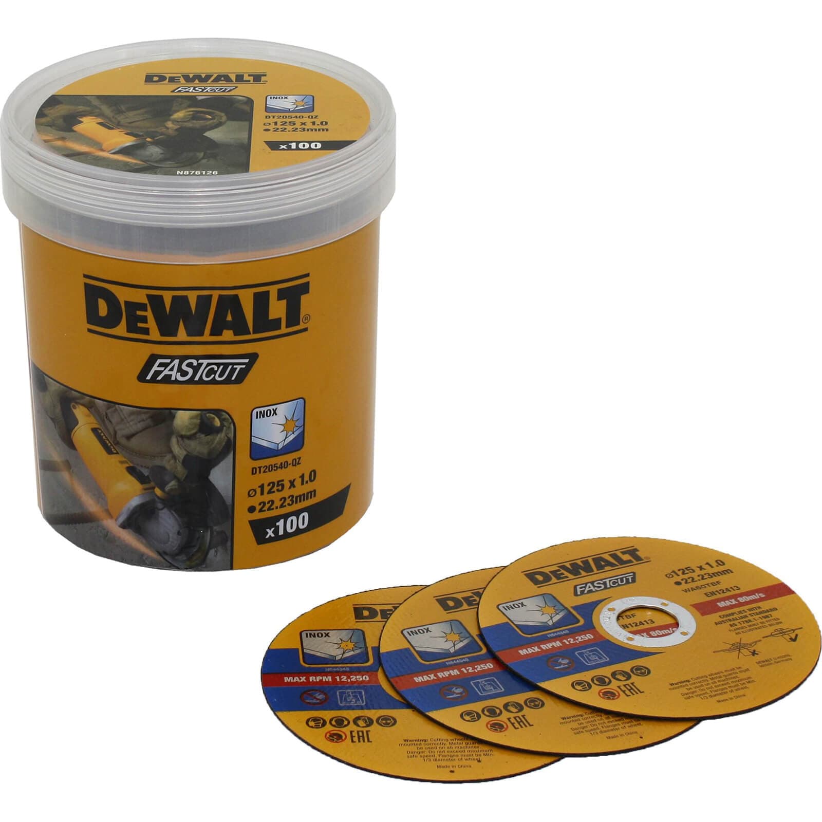 DeWalt Fast Cut Steel Cutting Discs Tub 125mm Pack of 100