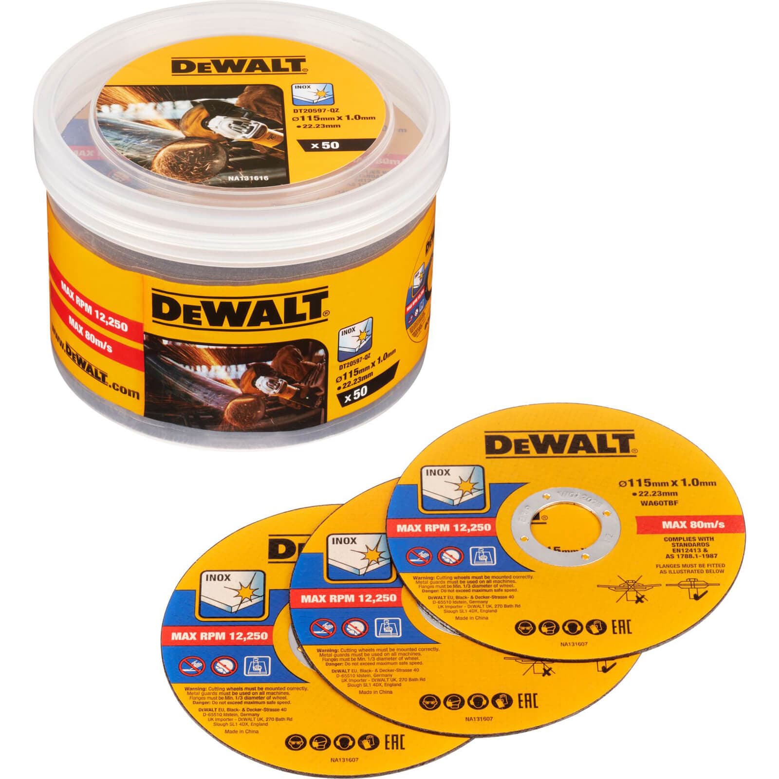 DeWalt Fast Cut Steel Cutting Discs Tub 115mm Pack of 100