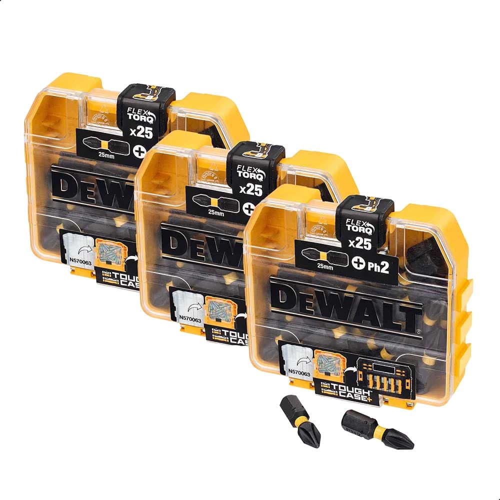 DeWalt 75 Piece Tough Case Torsion Flex Torq Phillips Screwdriver Bit Set PH2 25mm Pack of 75