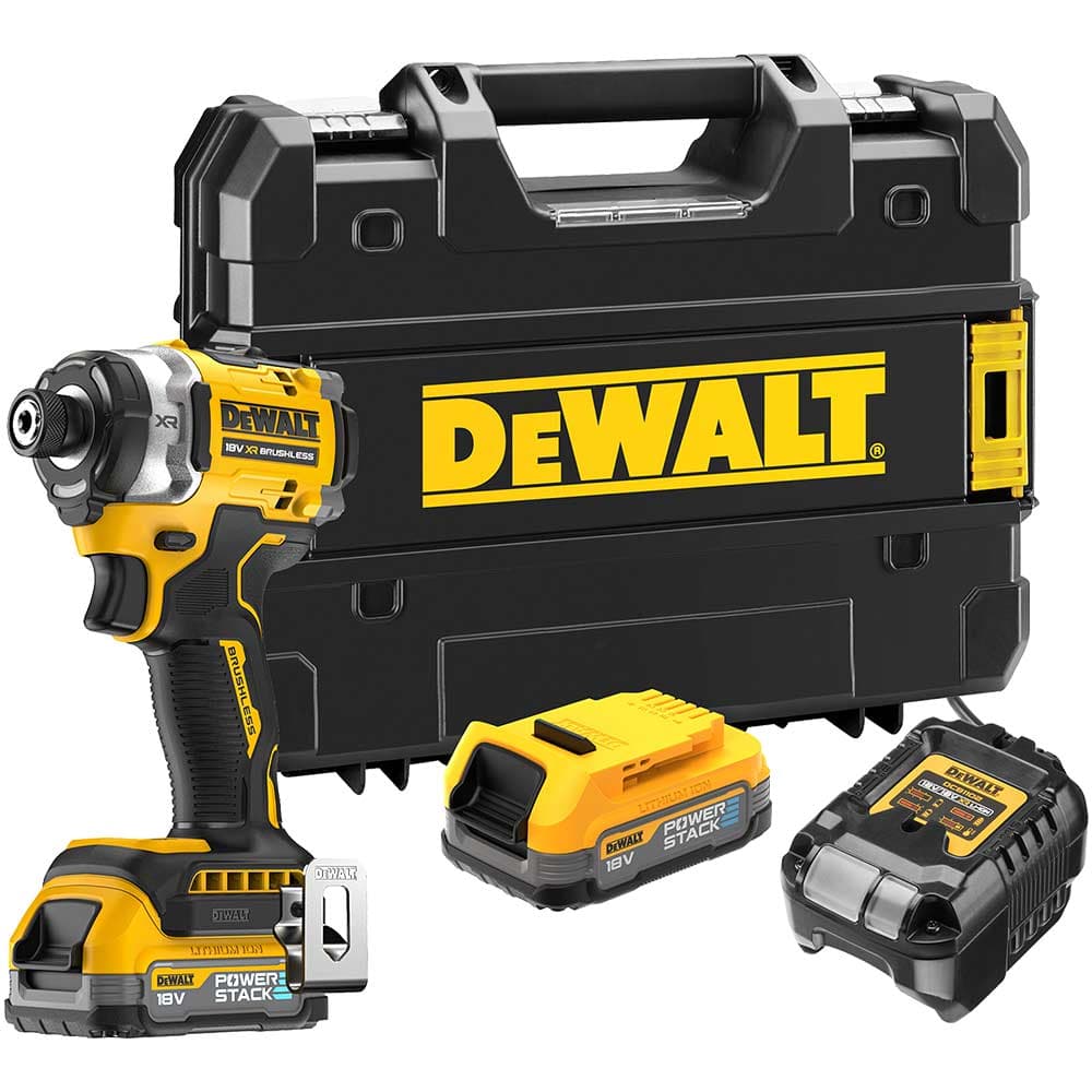 DeWalt DCF860 18v XR Cordless Brushless HPP Impact Driver 2 x 1.7ah Li-ion Powerstack Battery Charger Case