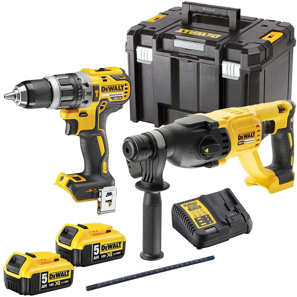 DeWalt DCK2071 18v XR Cordless Brushless SDS Plus and Combi Drill Kit 2 x 5ah Li-ion Battery Charger Case