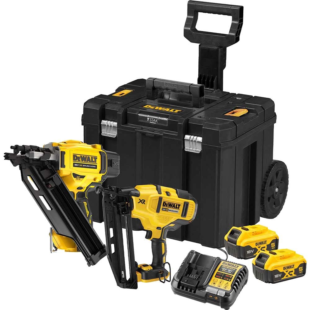 DeWalt DCK246P2T 18v XR Cordless Brushless Nail Gun Twin Pack 2 x 5ah Li-ion Battery Charger Case